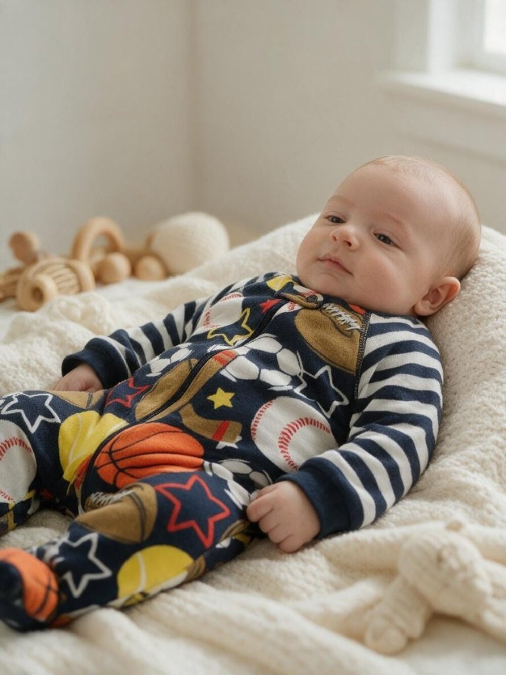 The Children's Place Sports Ball Game Fleece Footed PJ's 3-6 Months